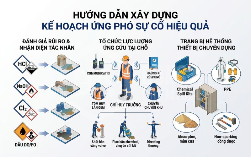 Hướng dẫn chi tiết xây dựng kế hoạch ứng phó sự cố tràn vãi dầu và hóa chất cho doanh nghiệp